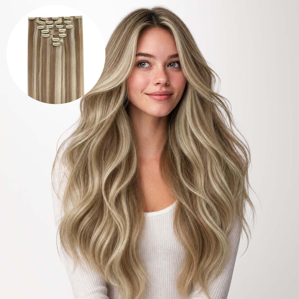 Brown to Platinum Blonde Highlights (PM8G/1000) Classic Clip-Ins (120g-150g)