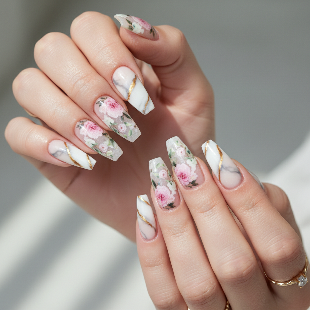 Press-on nails worn on elegant hands