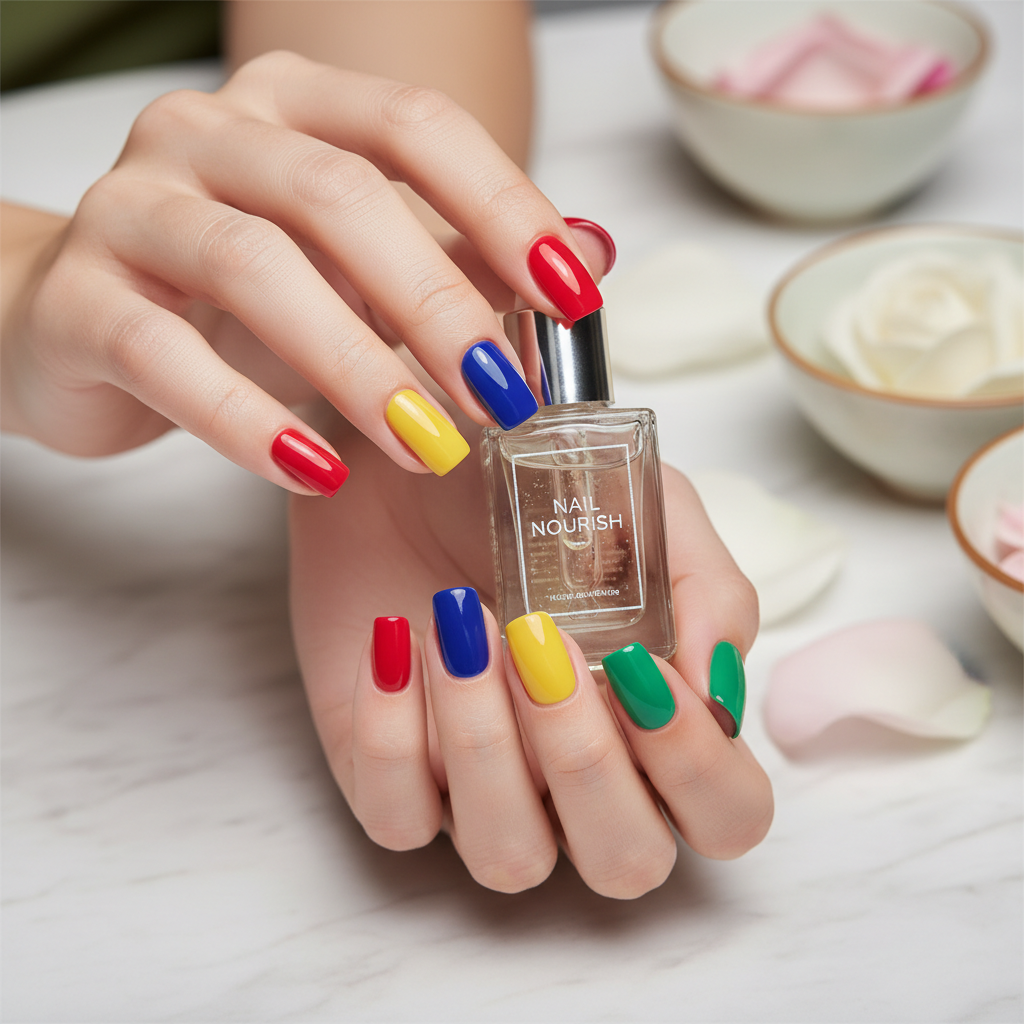 Gel nail polish on manicured nails
